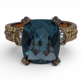 Sterling Silver Gold Tone Ring W Cubic Zirconia