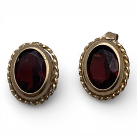 Pair Of 14k Yellow Gold & Garnet Earrings