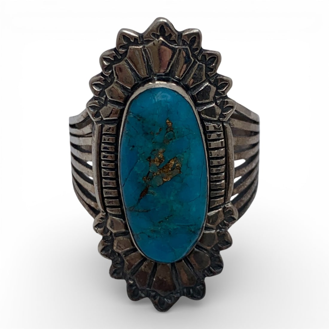 Sterling Silver & Blue Stone Ring - 8