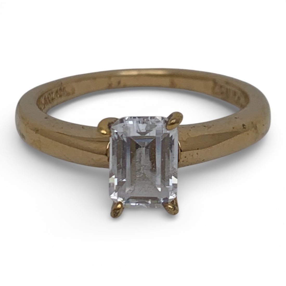 Sterling Silver Gold Tone Ring W Cubic Zirconia: Marked 925 Cz - Size 7 - 2.8 Grams