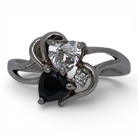 Sterling Ring With Clear & Black Stones