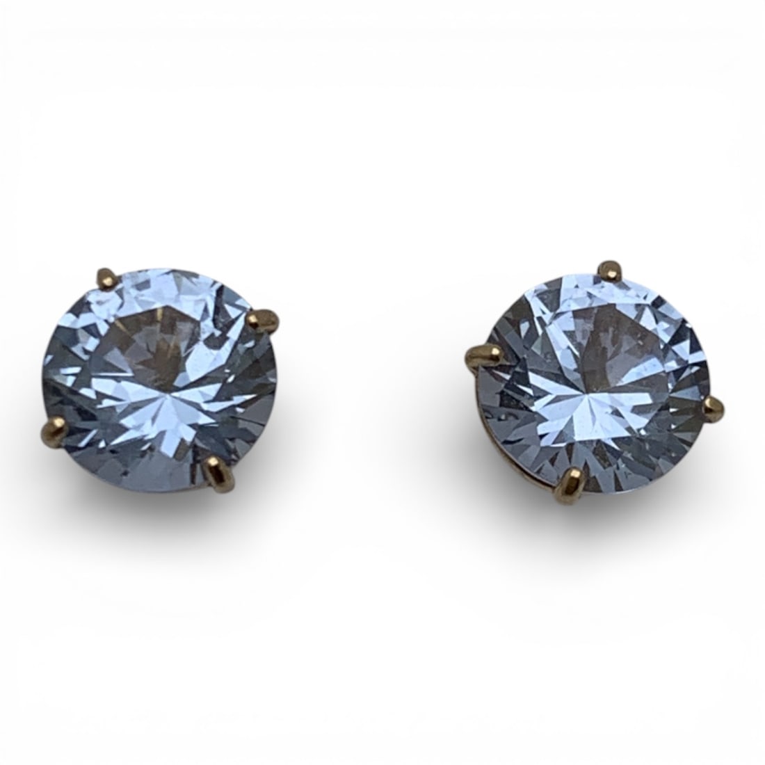 Pair Of 14k Yellow Gold & Blue Topaz Earrings: Marked 14k - 1/4" Diameter - 0.7 DwtGemstones Tested With Presidium Gem Tester Il - Berners Does Not Guarantee Authenticity Of Gemstones