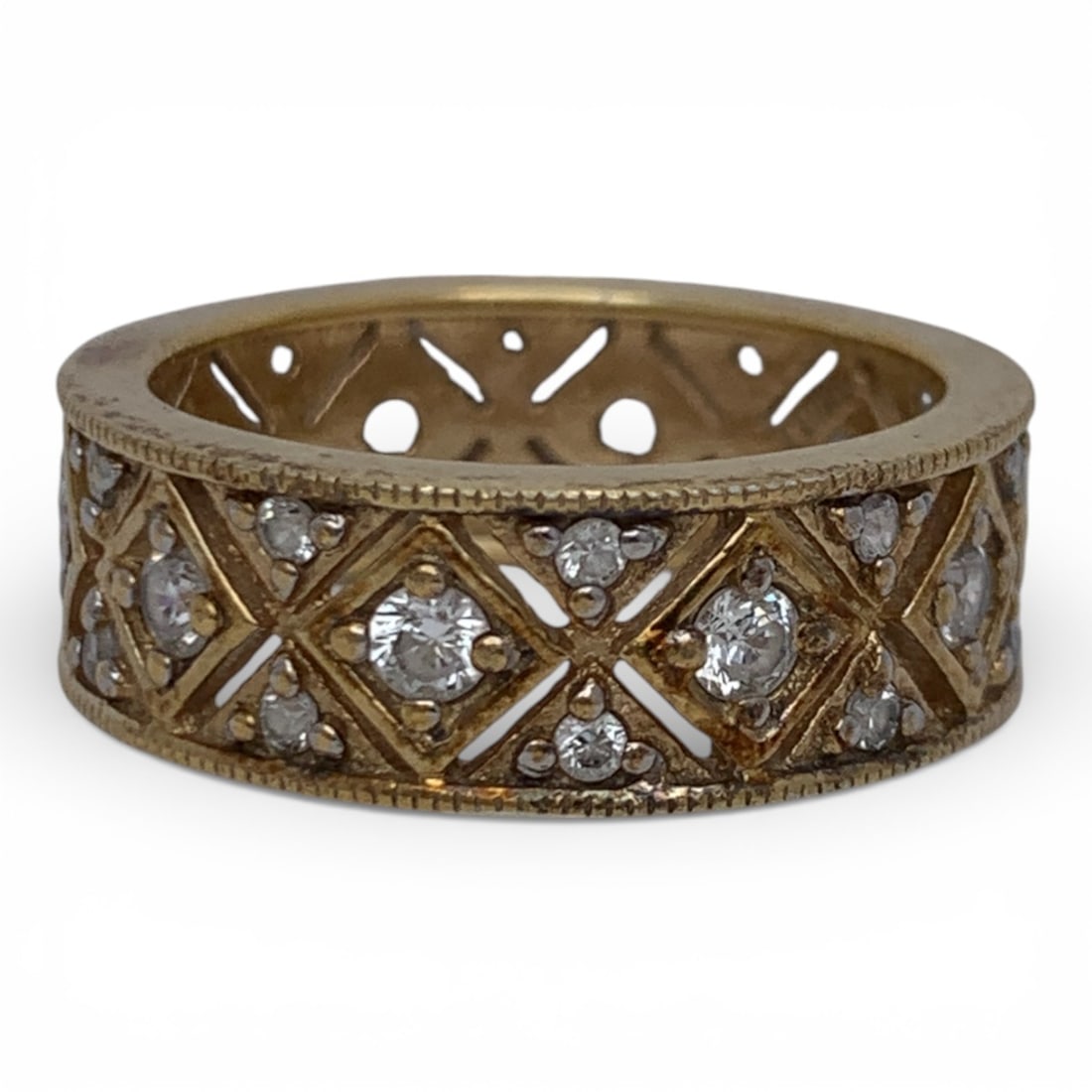 Sterling Silver Gold Tone Ring W Cubic Zirconia: Marked 925 Cz - Size 7 - 4.7 Grams