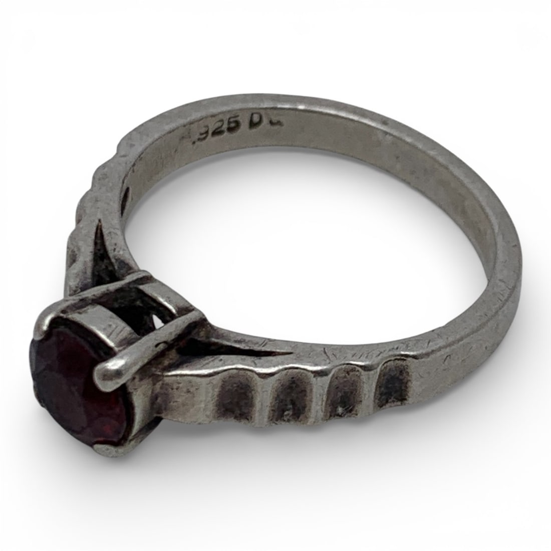 Sterling Silver Ring With Red Stone - 7
