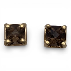Pair Of 14k Yellow Gold & Brown Spinel Earrings