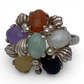 Sterling Silver Ring With Colored Cabachons