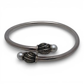 Sterling Silver Bangle Bracelet With Pearls