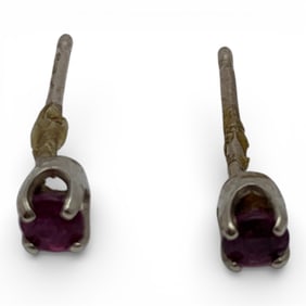 Pair Of 14k Yellow Gold & Ruby Earrings