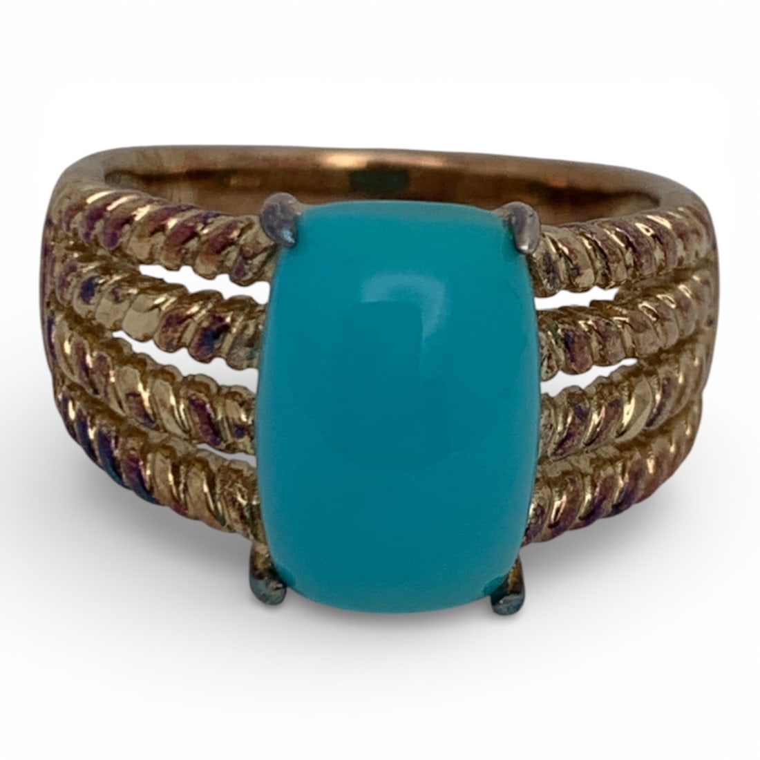 Sterling Gold Tone Ring With Blue Stone: Marked 925 - Size 7 - 5.8 Grams