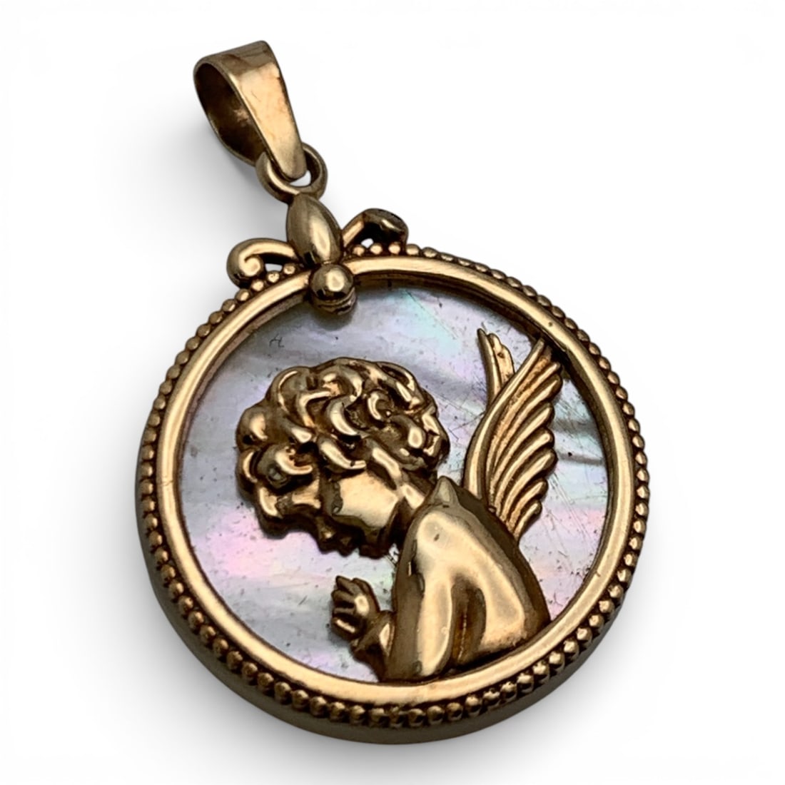 14k Yellow Gold & Mother Of Pearl Pendant: Marked 14k - 1" Long - 1.5 DwtGemstones Tested With Presidium Gem Tester Il - Berners Does Not Guarantee Authenticity Of Gemstones