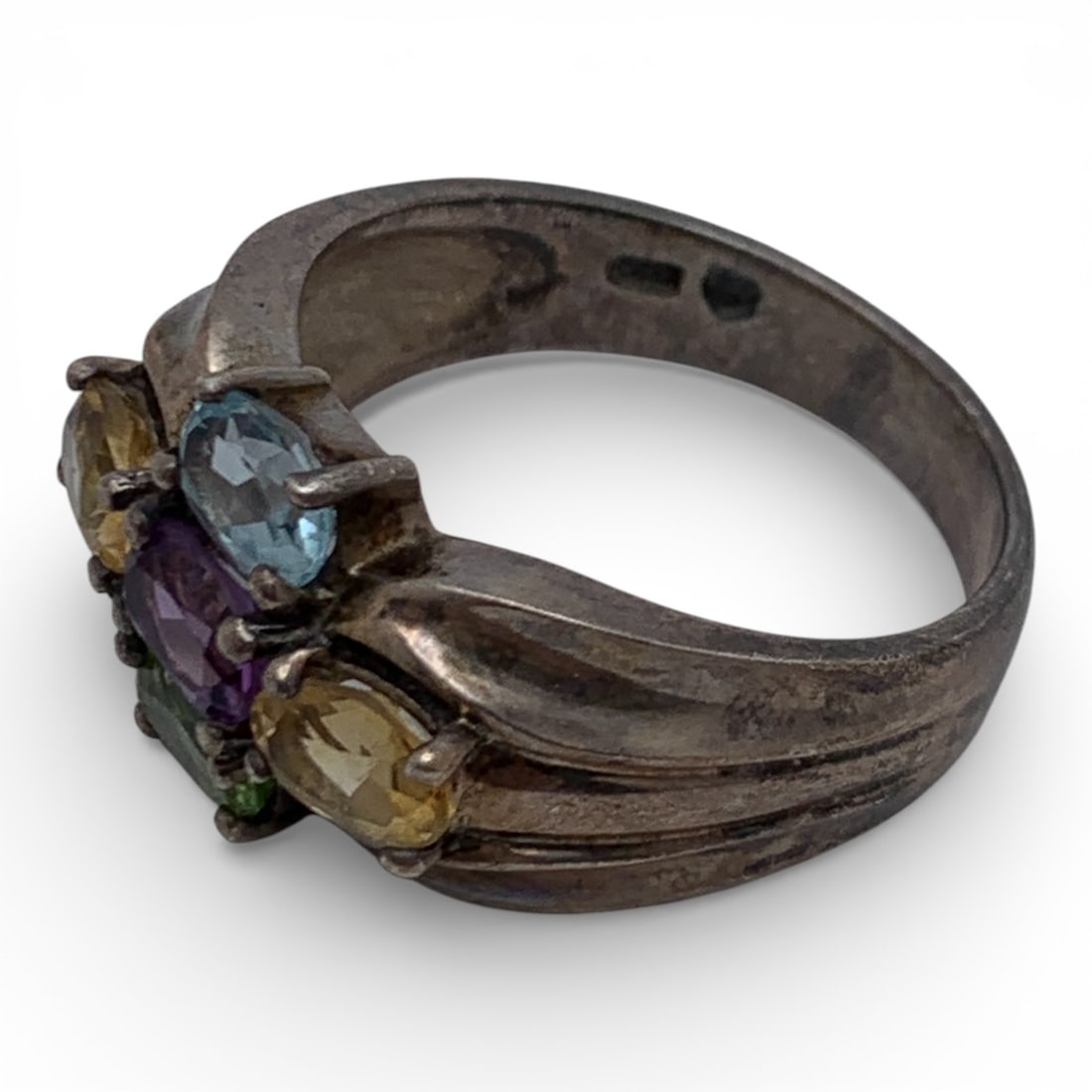 Sterling Silver Ring With Colored Stones - 11