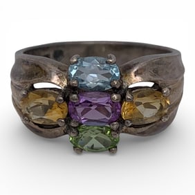Sterling Silver Ring With Colored Stones