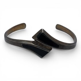 Sterling Silver & Black Stone Cuff Bracelet