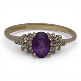 14k Yellow Gold Diamond & Amethyst Ring