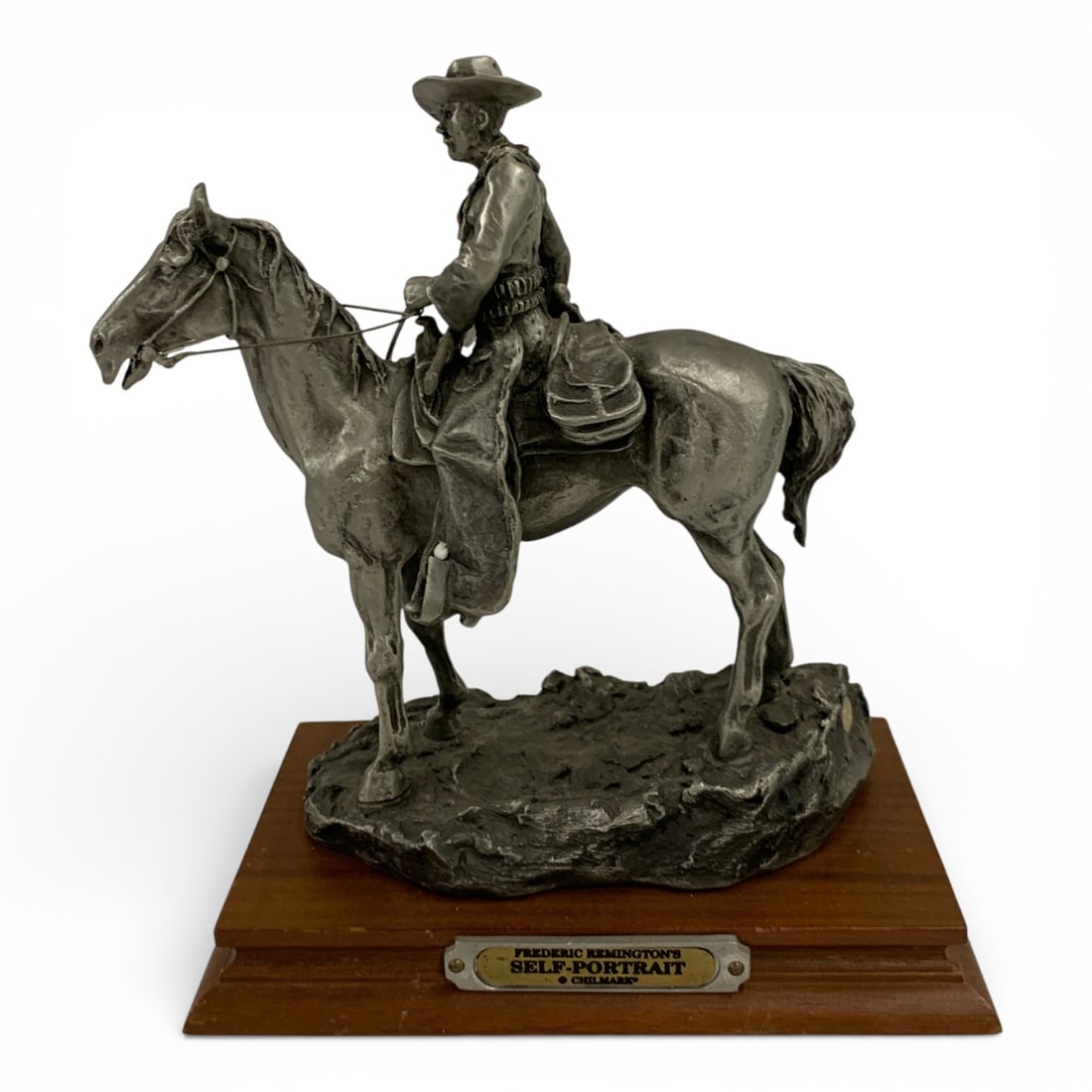 Style Of Frederic Remington Pewter Sculpture: Self- PortraitMarked On Edge: Frederic Remington's Self-portrait, Chilmark, 1989, Fine Pewter, A. T. Mcgrory5 3/4" Tall