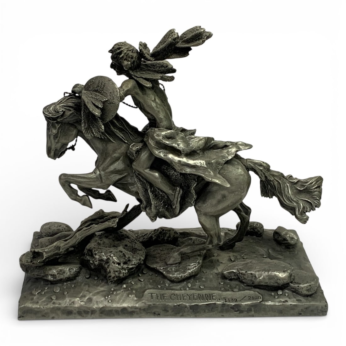 1973 Polland Fine Pewter Sculpture: The Cheyenne Marked On Edge: The Cheyenne, 1439/2500, Polland 1973, 5 1/4" Tall