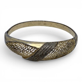 Silver Gold Tone Hinge Bracelet With Clear Stones