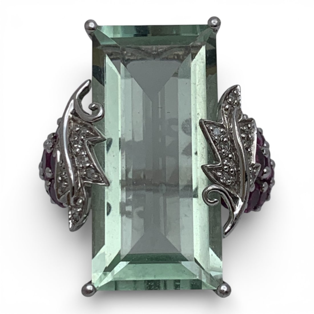 Sterling Silver Ring W Green & Purple Stones: Marked 925 - Size 7 - 9.4 Grams