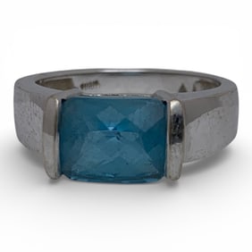 14k White Gold & Blue Topaz Ring