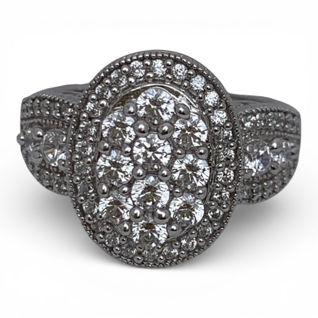 Sterling Silver & Cubic Zirconia Ring: Marked 925 Cz - Size 7 - 6.6 Grams