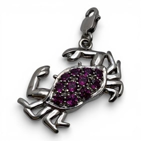 14k White Gold & Pink Tourmaline Crab Pendant