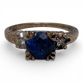 10k Yellow Gold Diamond & Blue Quartz Ring