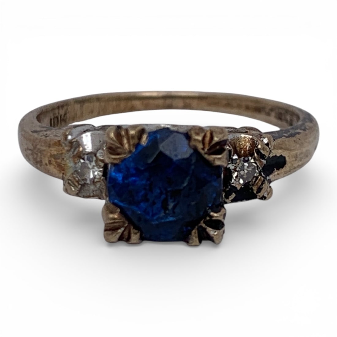 10k Yellow Gold Diamond & Blue Quartz Ring: Marked 10k - Size 5 - 1.5 Dwt