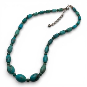 Turquoise Beaded Necklace W Sterling Clasp