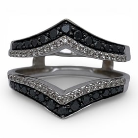 14k Gold Jacket Ring With White & Black Diamonds