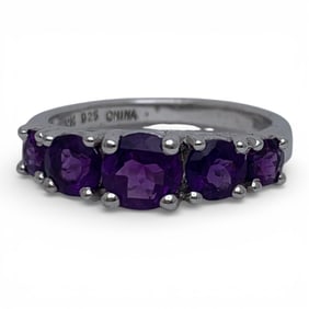 Sterling Silver Ring With Purple Stones