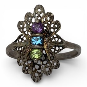 Sterling Silver Ring With Colored Stones