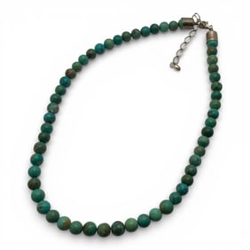 Turquoise Beaded Necklace W Sterling Clasp
