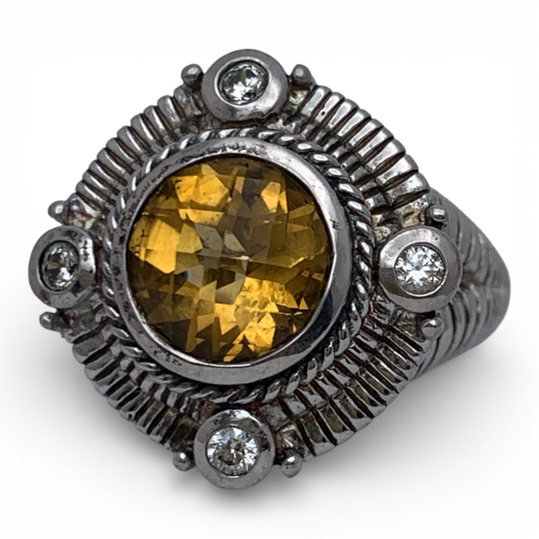 Judith Ripka Sterling Silver Ring W Yellow Stone (1 of 8)