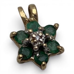 14k Yellow Gold Diamond & Emerald Pendant