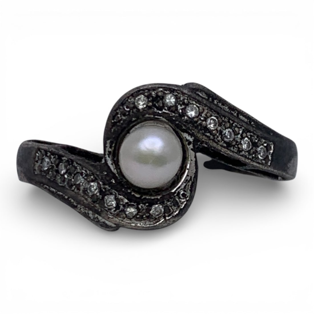 Sterling & Clear Stone Ring With Pearl (1 of 9)