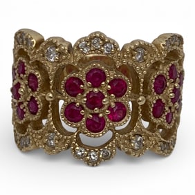 14k Yellow Gold Diamond & Ruby Ring