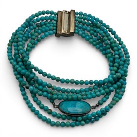Turquoise Beaded Bracelet W Sterling Clasp