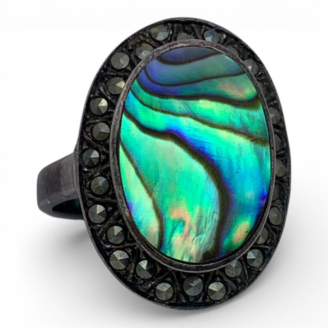 Sterling Marcasite & Abalone Ring - 5