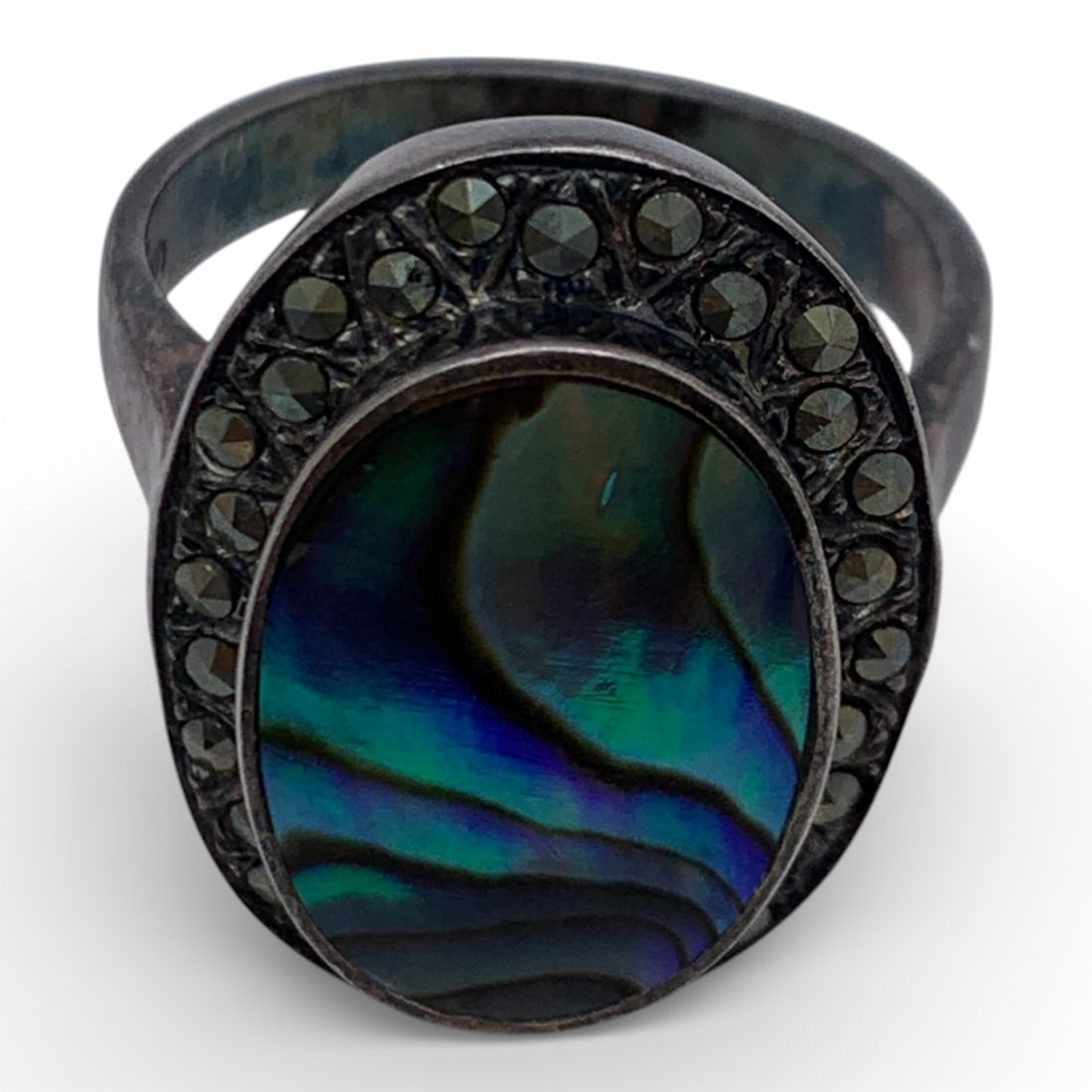 Sterling Marcasite & Abalone Ring - 8