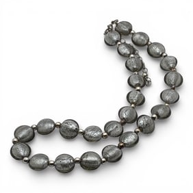 Art Glass Beaded Necklace With Sterling Clasp