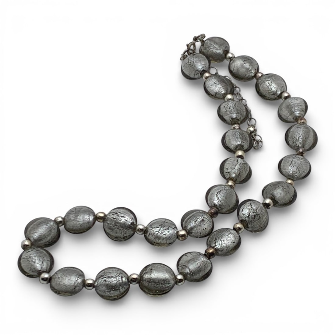 Art Glass Beaded Necklace With Sterling Clasp: Marked 925 - 19 1/2" Tall - 42.9 Grams