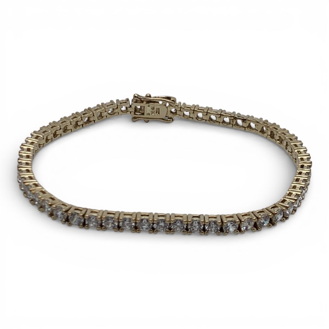 Sterling Gold Tone Bracelet With Clear Stones: Marked 925 - 7 5/8" Long - 11.6 Grams