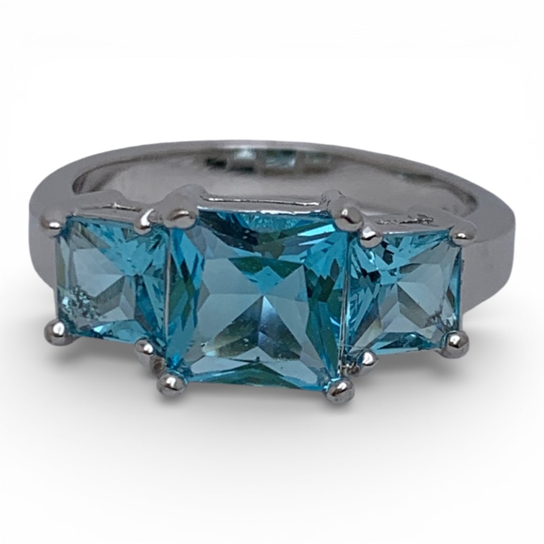 10k White Gold Ring With Blue Stones (1 of 4)