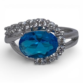 Sterling Silver Ring With Blue & Clear Stones