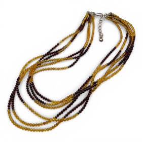 Yellow & Purple Bead Necklace W Sterling Clasp