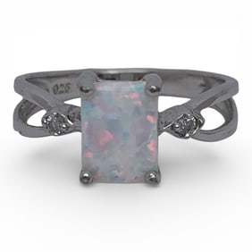 Sterling Silver Opal & Clear Stone Ring