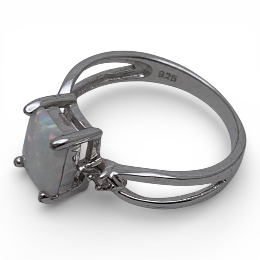 Sterling Silver Opal & Clear Stone Ring - 3