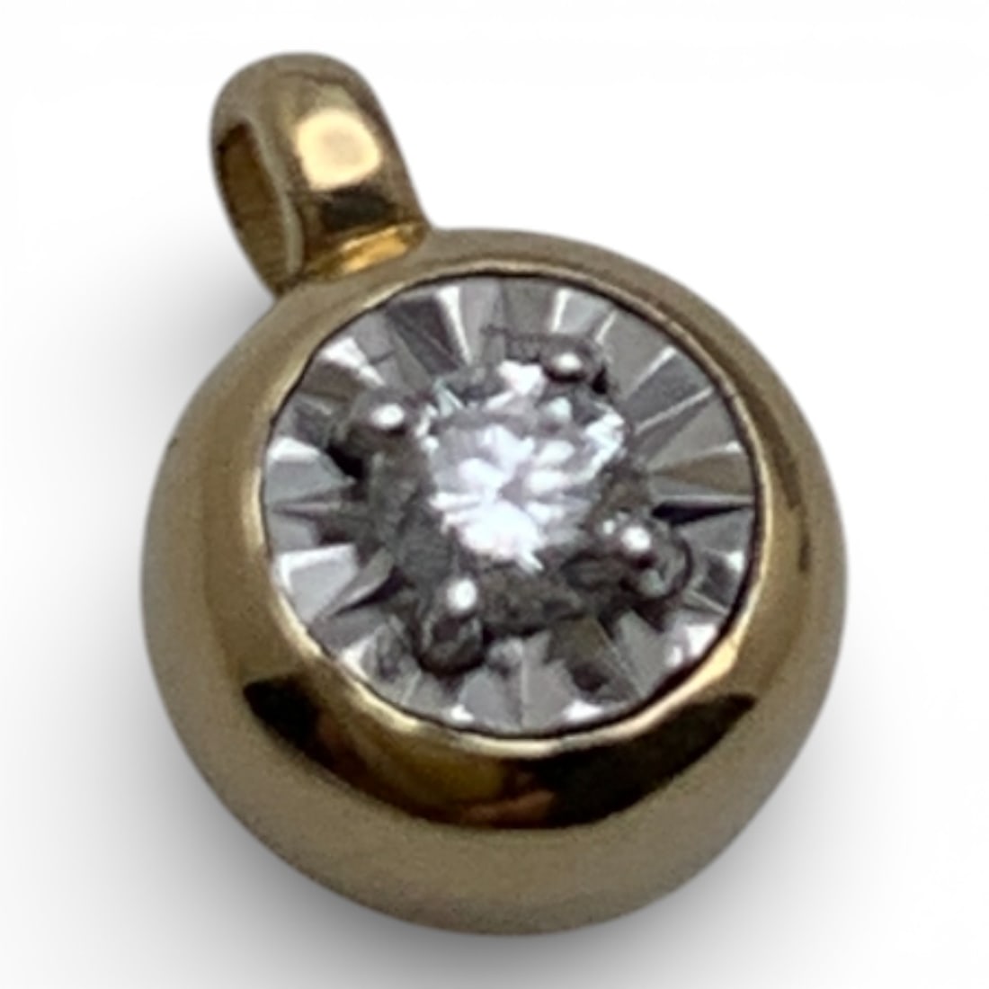 14k Yellow Gold & Diamond Pendant: Marked 14k - 3/8" Long - 0.5 DwtGemstones Tested With Presidium Gem Tester Il - Berners Does Not Guarantee Authenticity Of Gemstones