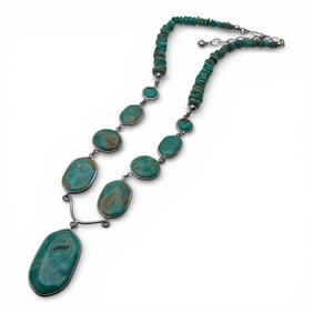Turquoise Chunk Necklace W Sterling Clasp