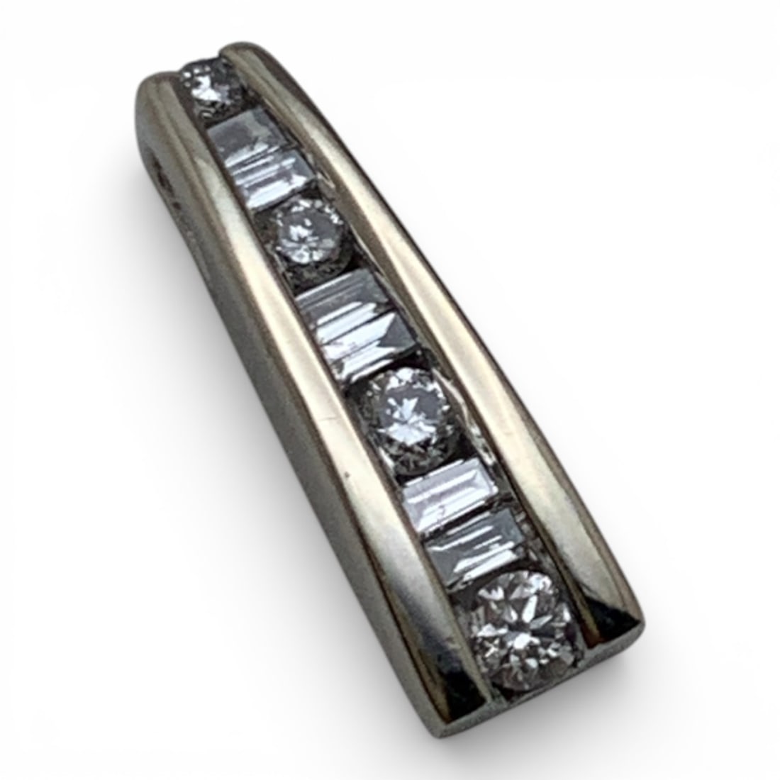 14k White Gold & Diamond Pendant: Marked 14k - 5/8" Long - 1.1 DwtGemstones Tested With Presidium Gem Tester Il - Berners Does Not Guarantee Authenticity Of Gemstones